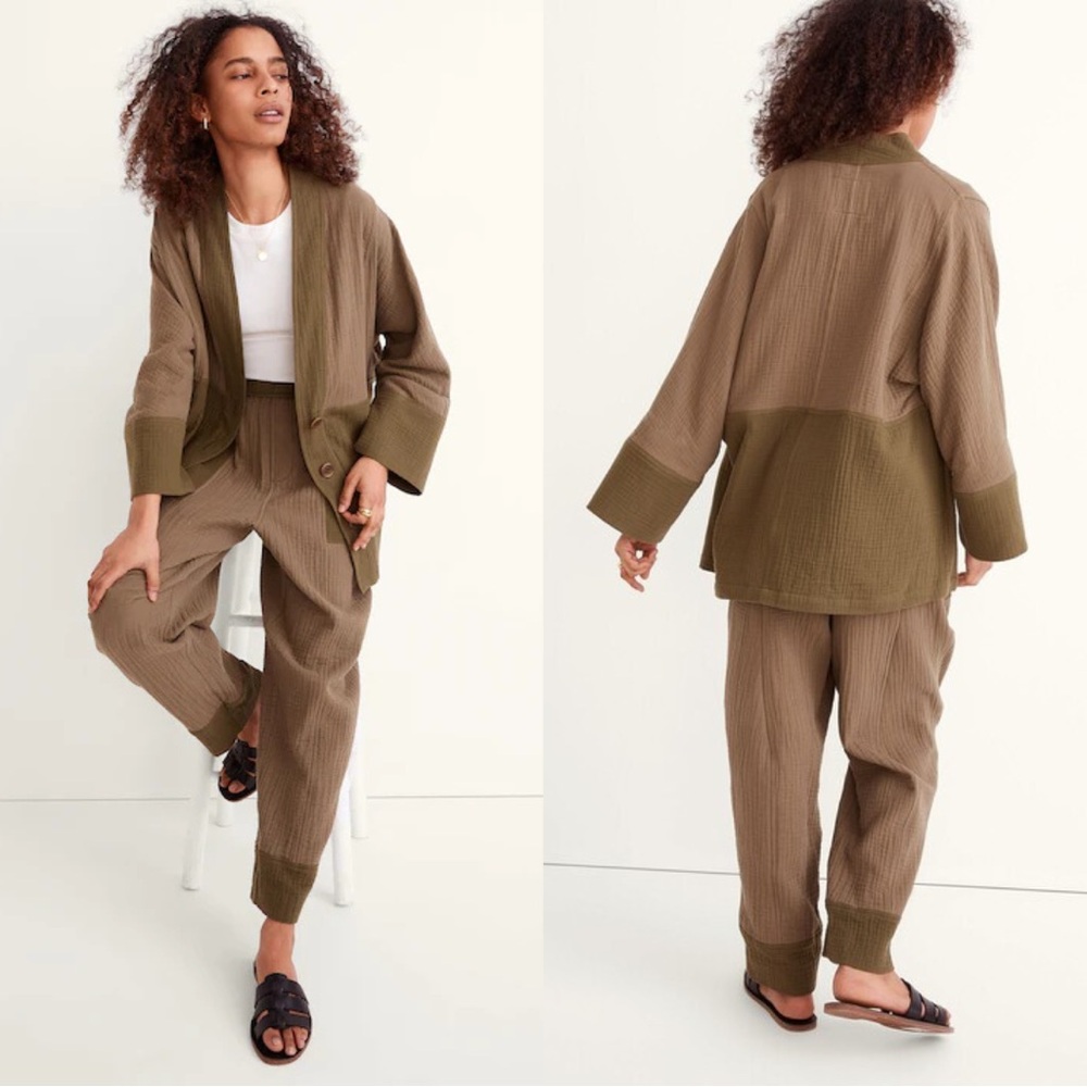 Madewell Lightspun Robe Jacket in Colorblock Distant Surplus Green Small